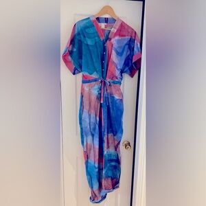 Never worn Osei Duro Opus Jumpsuit, Size L, blue/pink pattern.